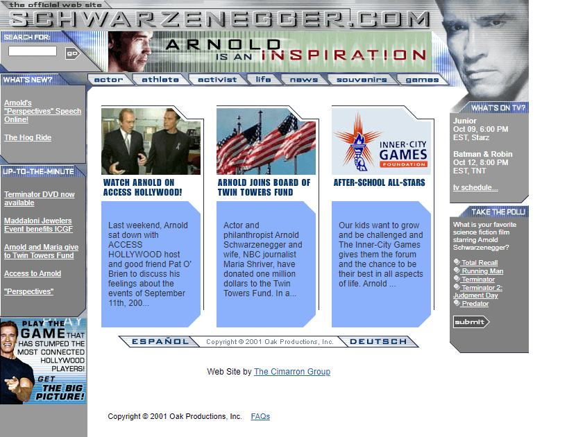 Schwarzenegger.com website in 2001