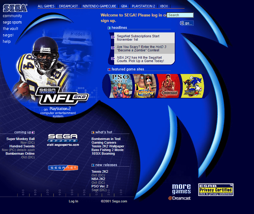 SEGA website in 2001