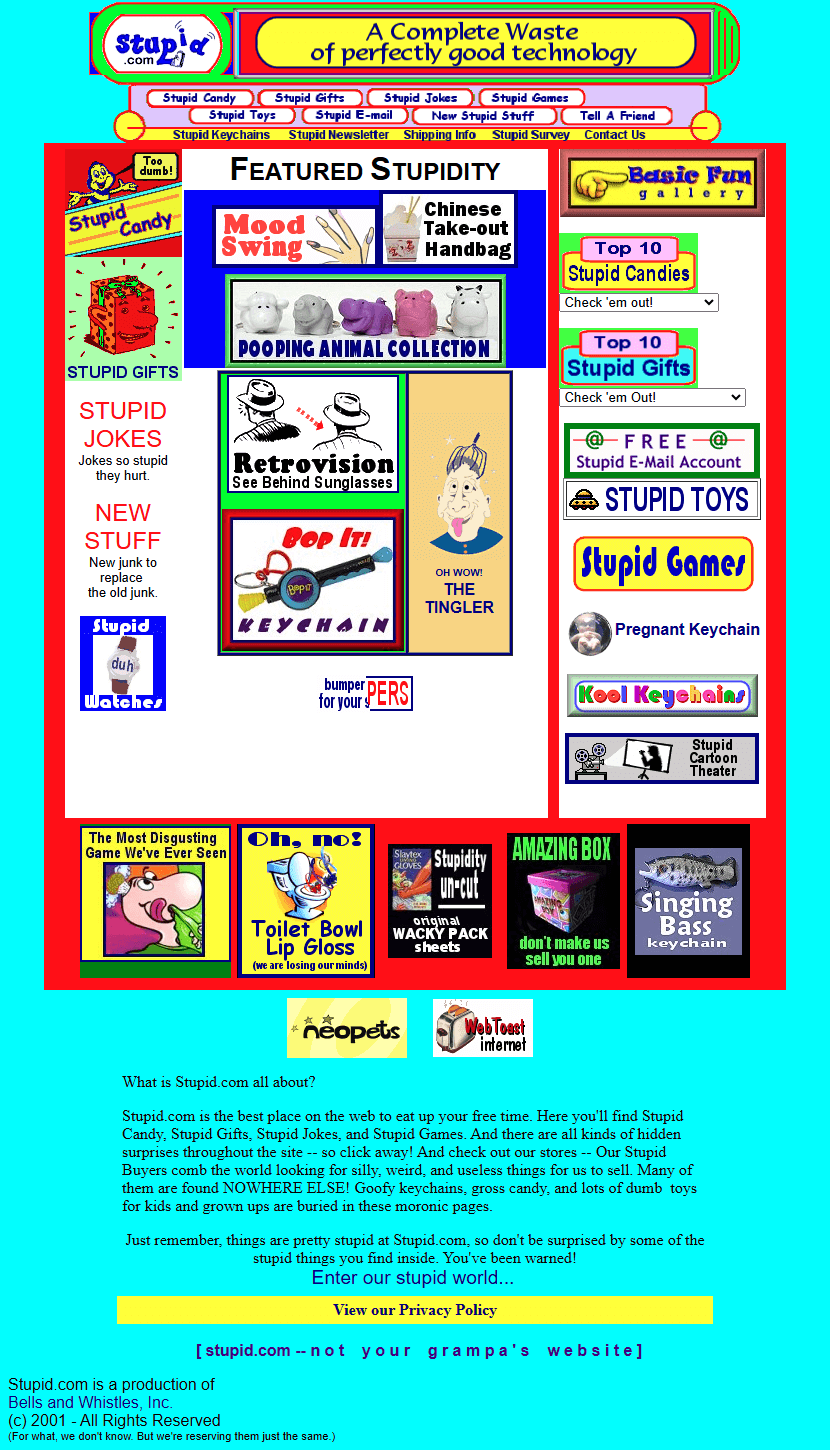 Stupid.com website in 2001