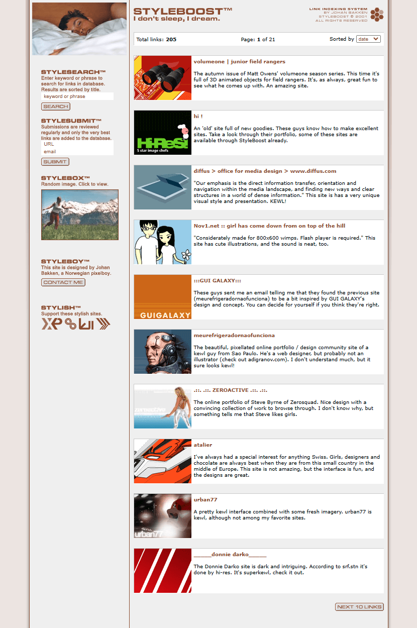 Styleboost website in 2001