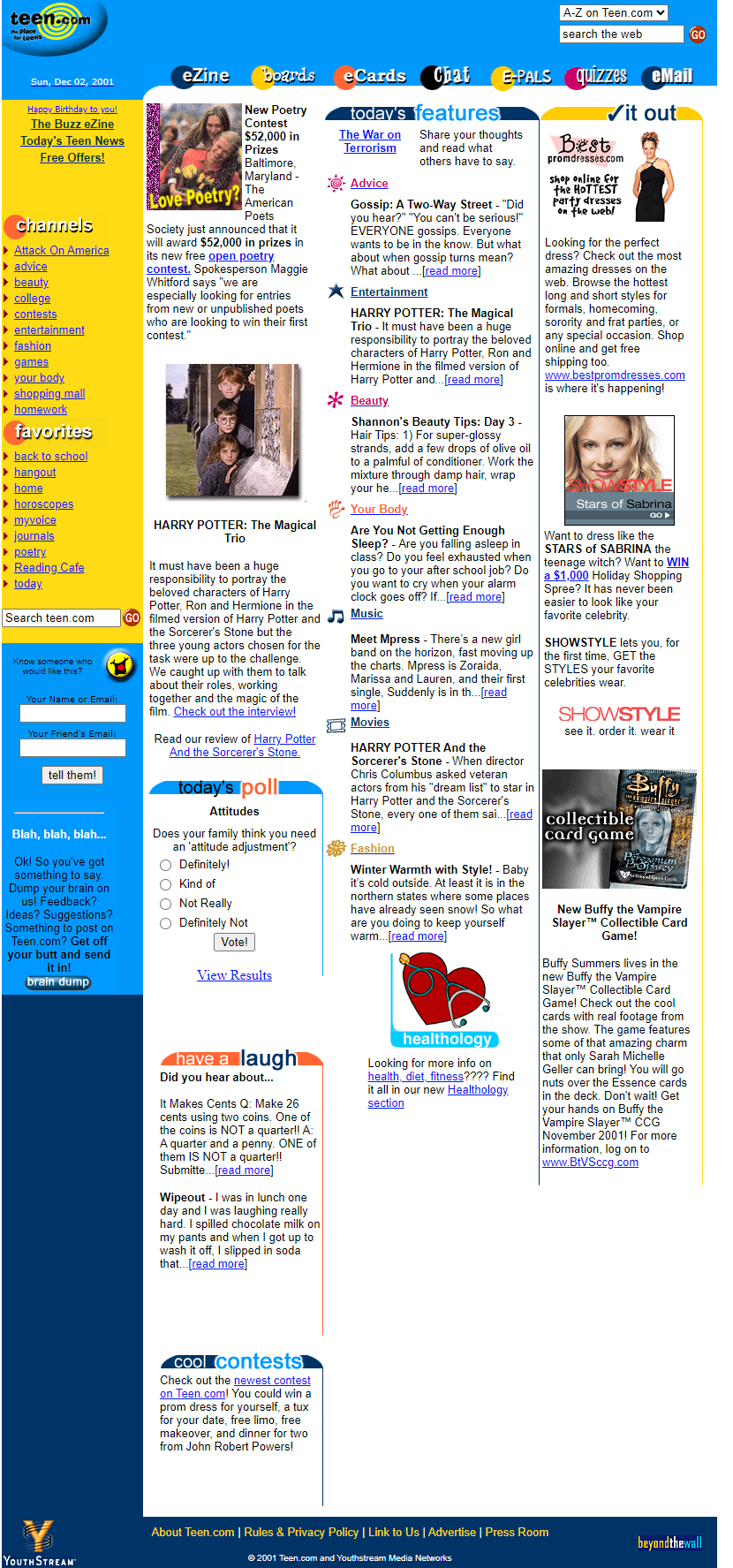 Teen.com website in 2001