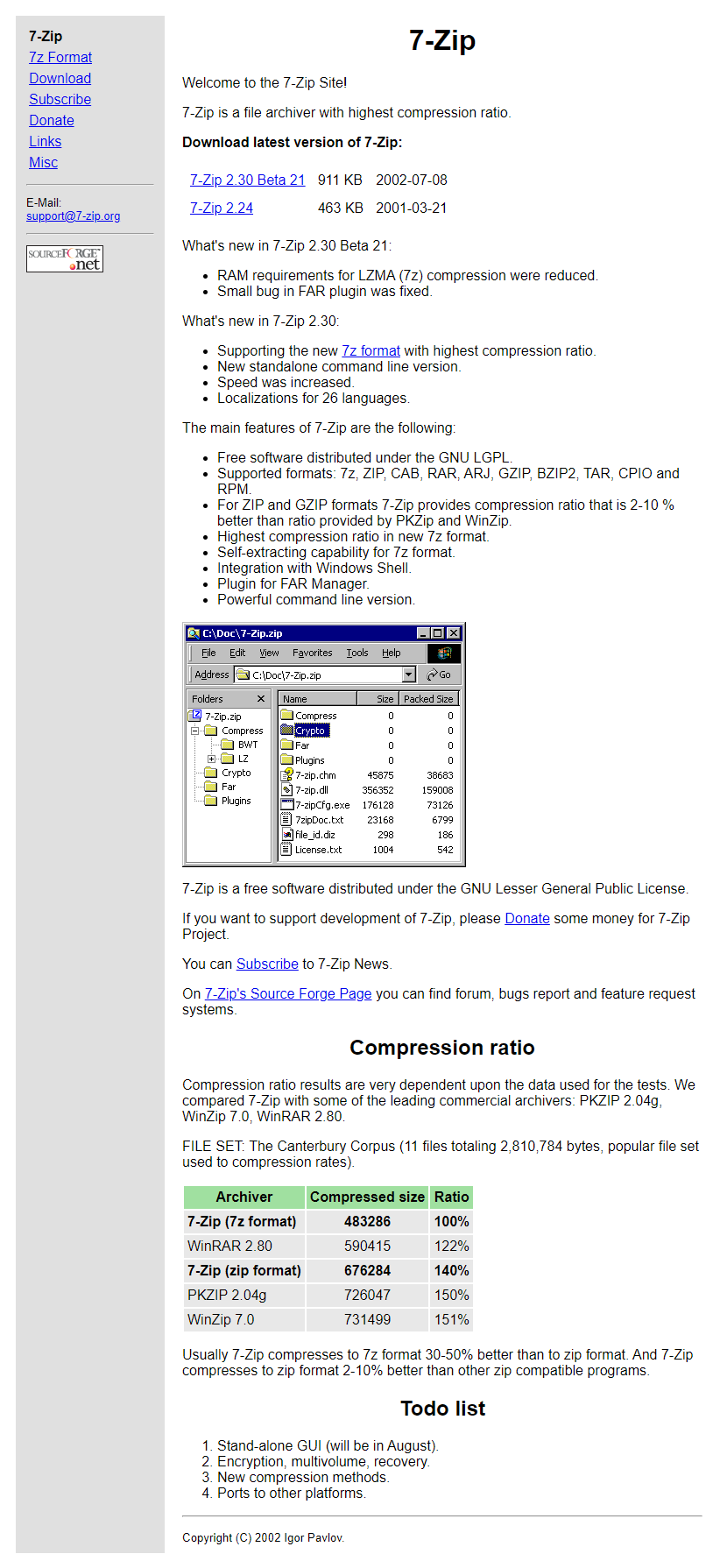 7-Zip website in 2002