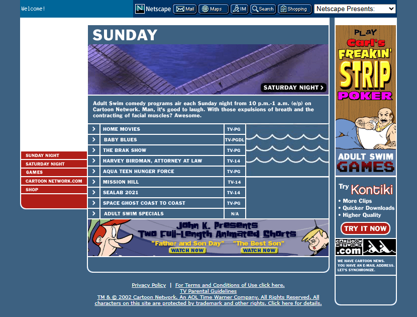 Adult Swim website in 2002