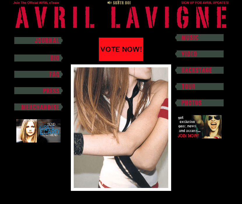 Avril Lavigne website in 2002