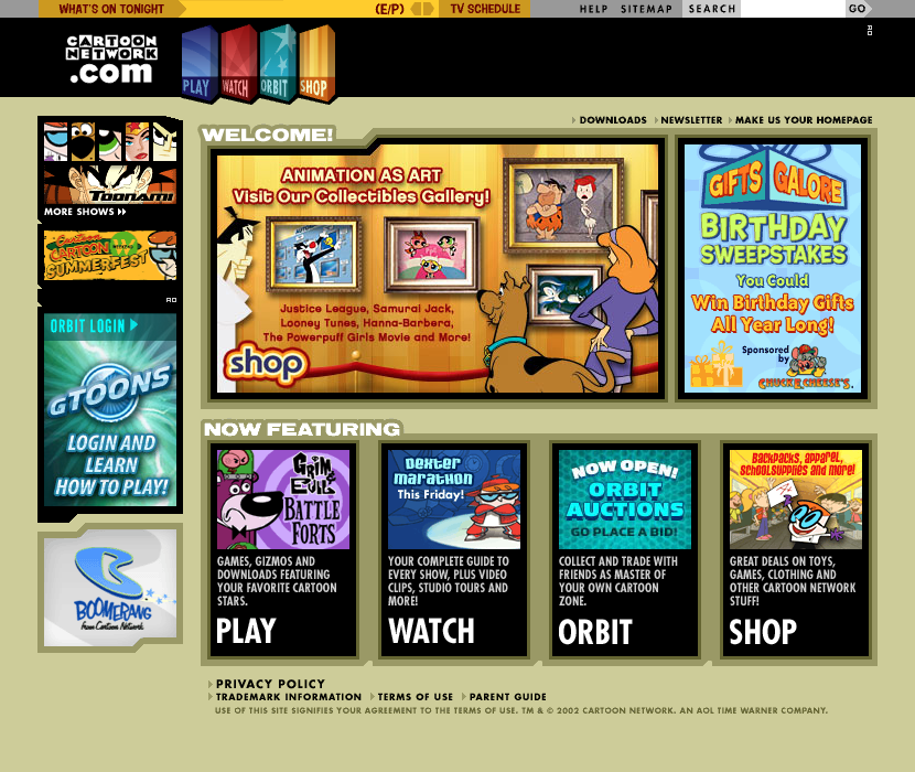Cartoon Network website in 2002
