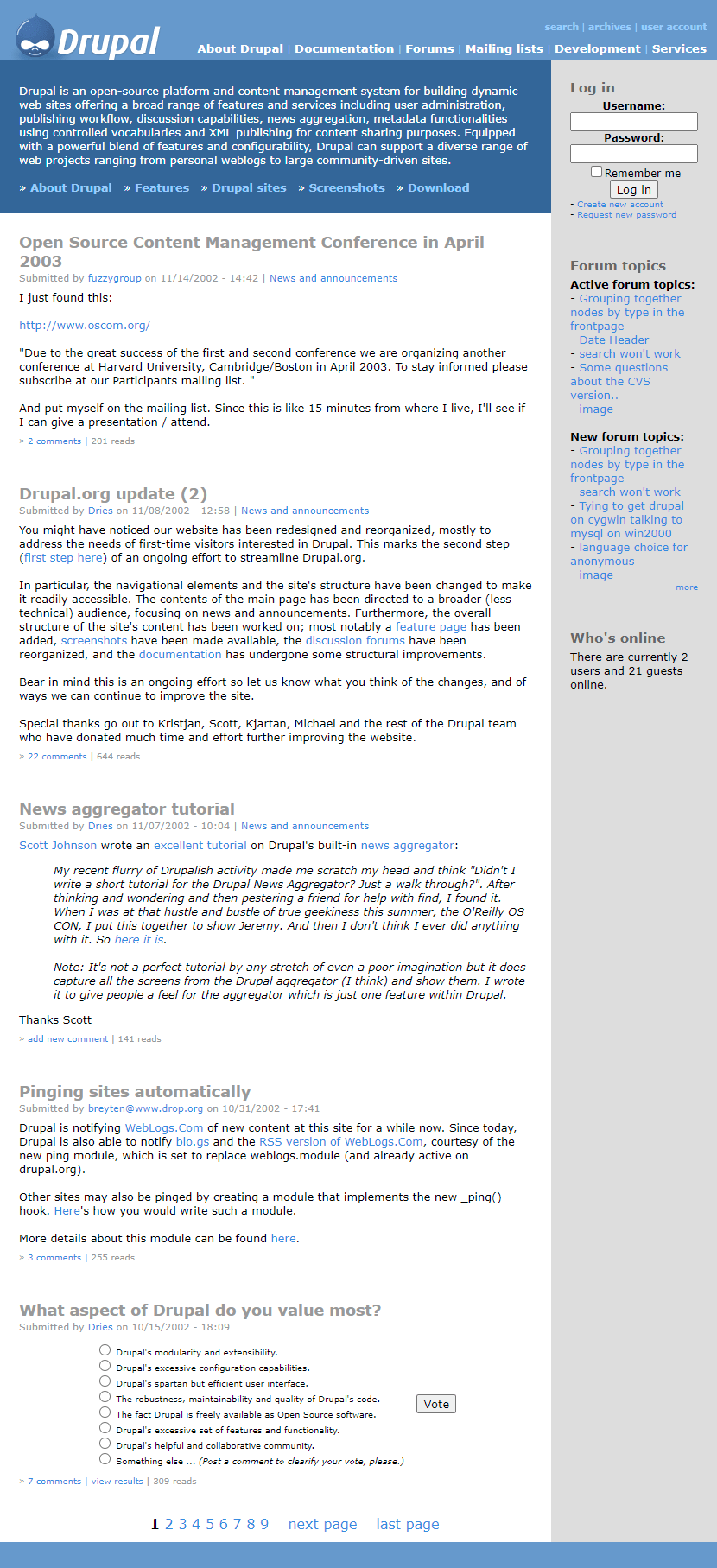Drupal website in 2002