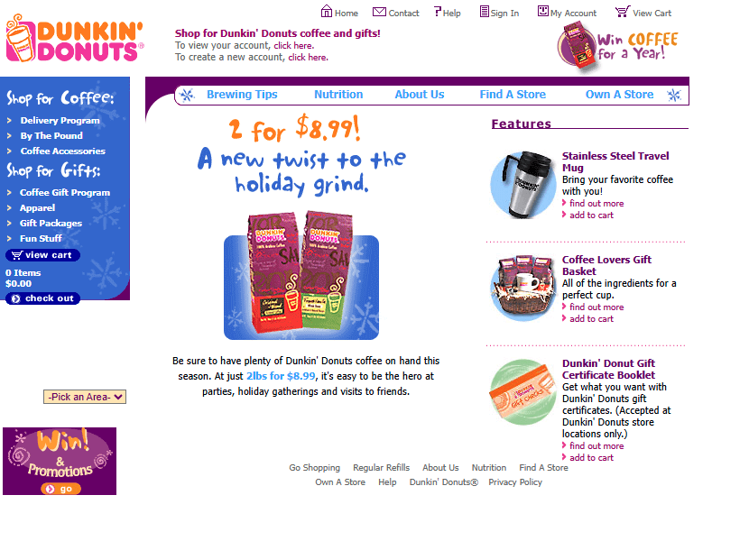 Dunkin' Donuts website in 2002