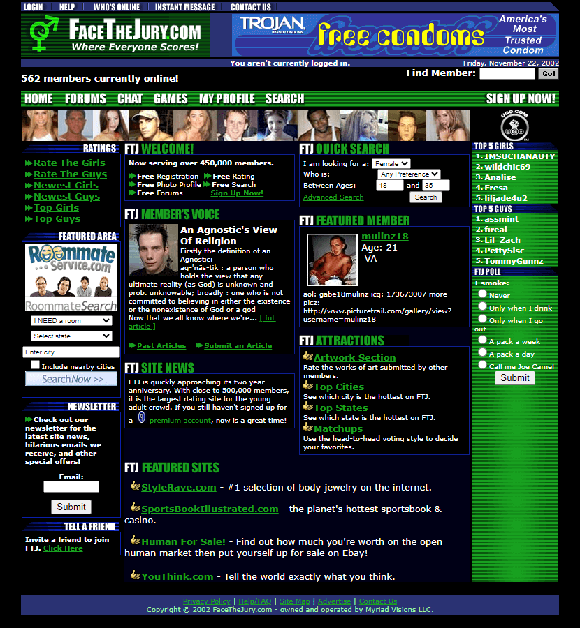FaceTheJury website in 2002