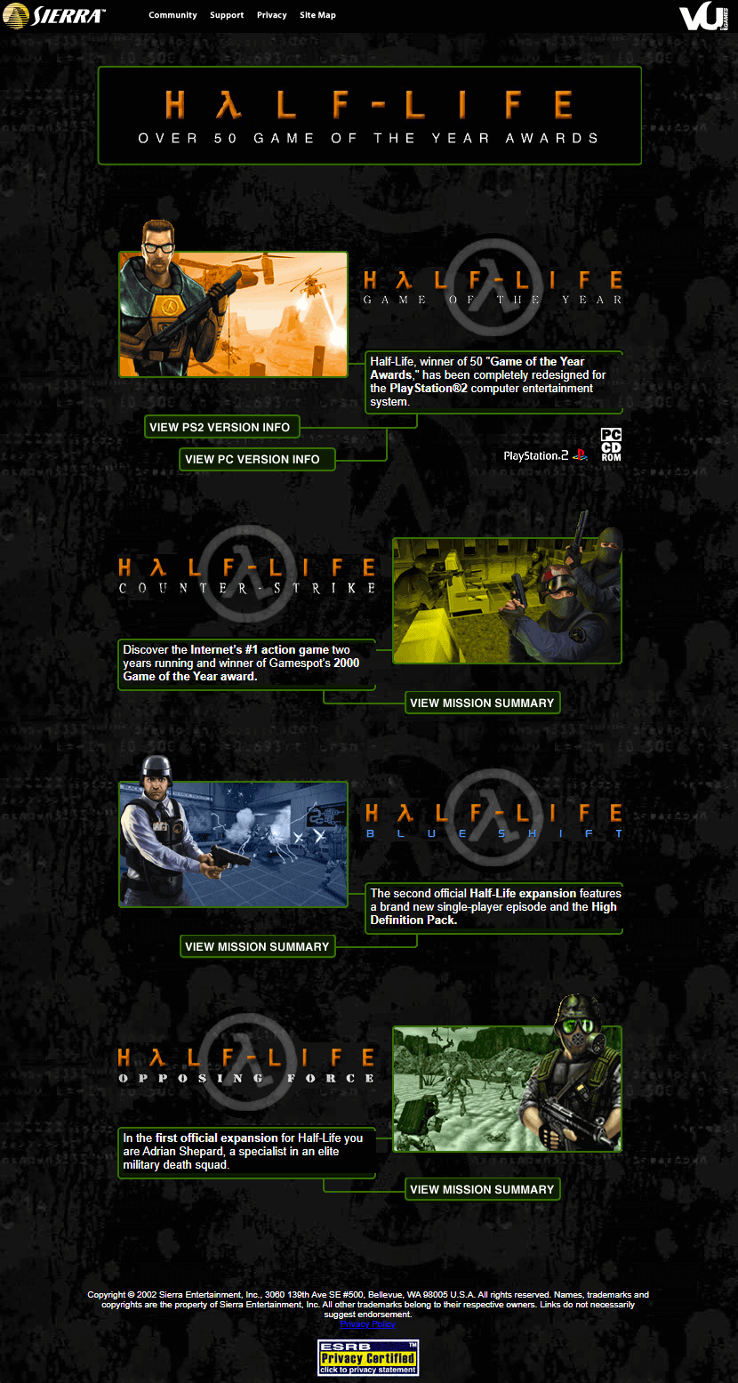 Half-Life: Game of the year website in 2002