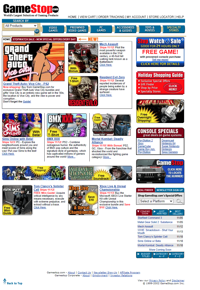 GameStop website in 2002