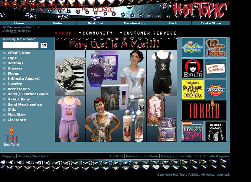 Hot Topic website in 2002