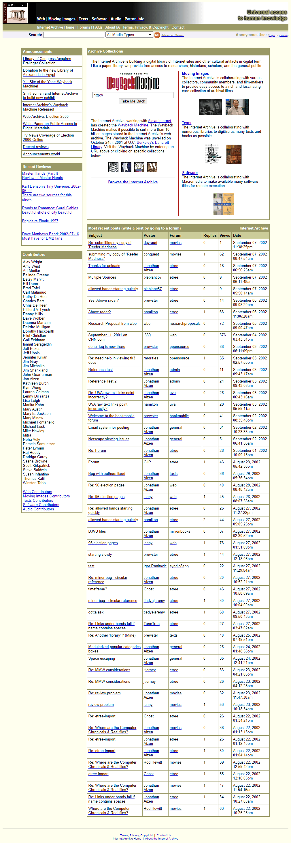 Internet Archive website in 2002