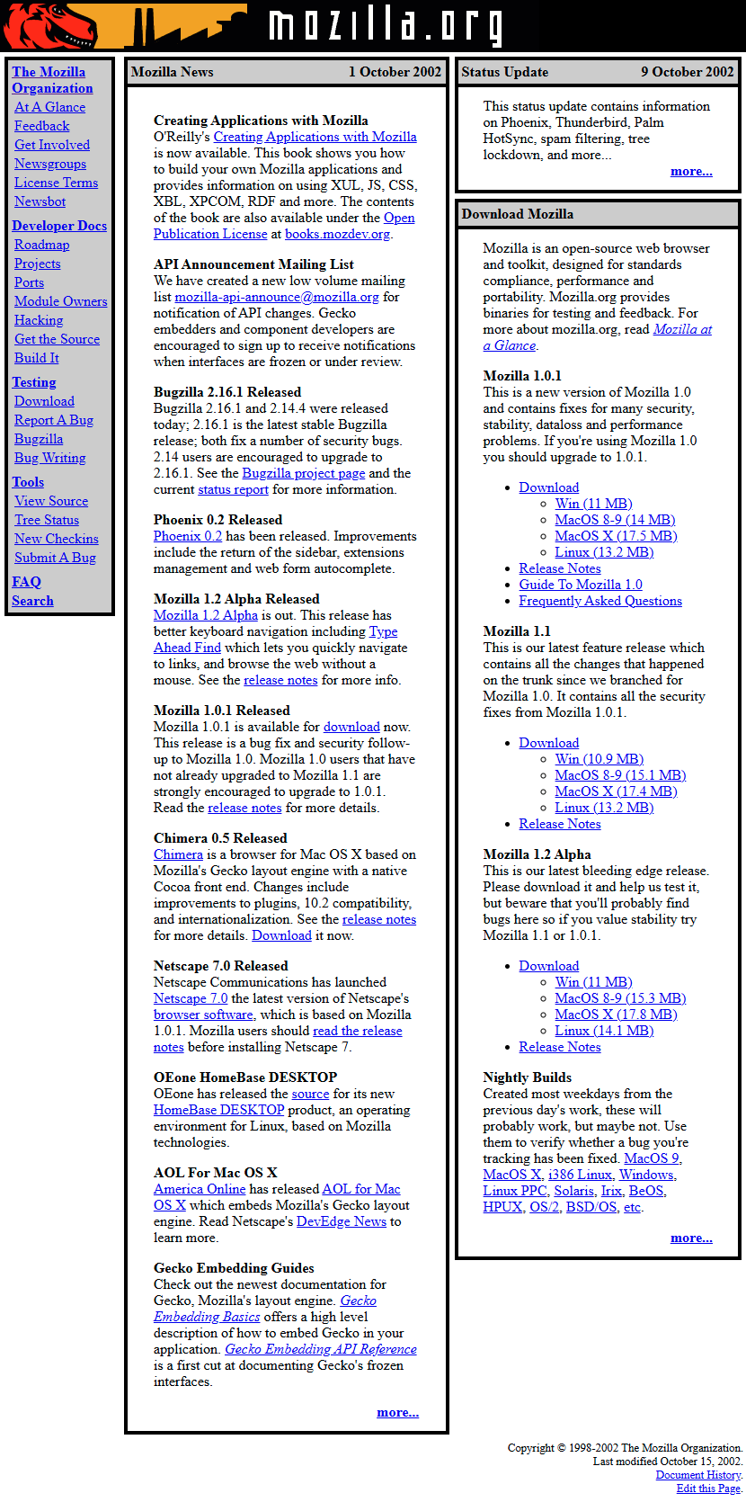 Mozilla.org website in 2002