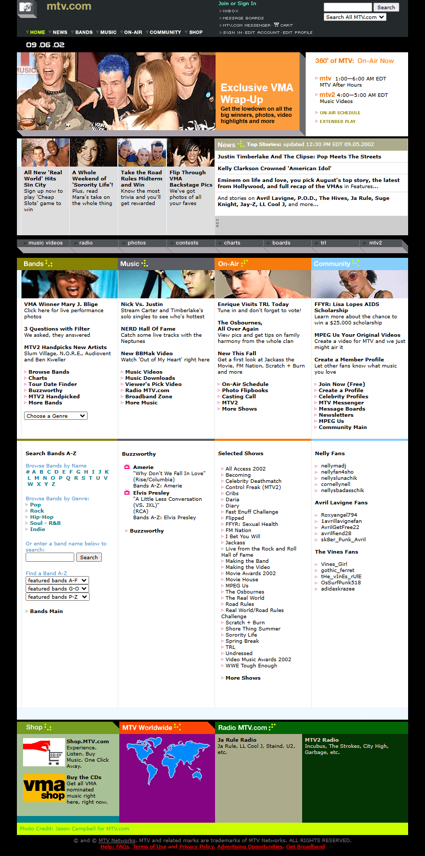 MTV Online website in 2002