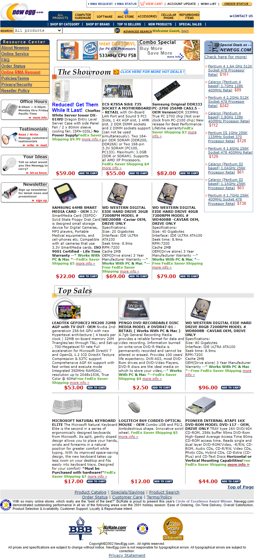 NewEgg website in 2002