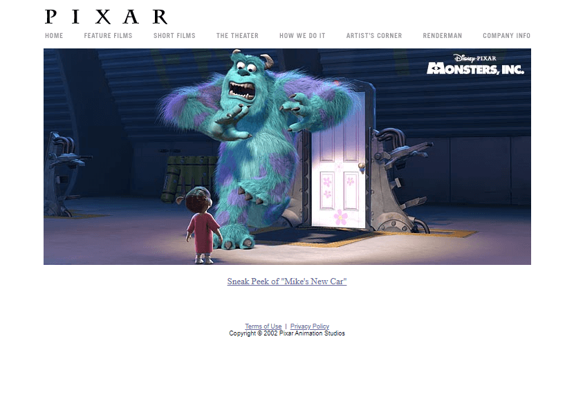 Pixar website in 2002