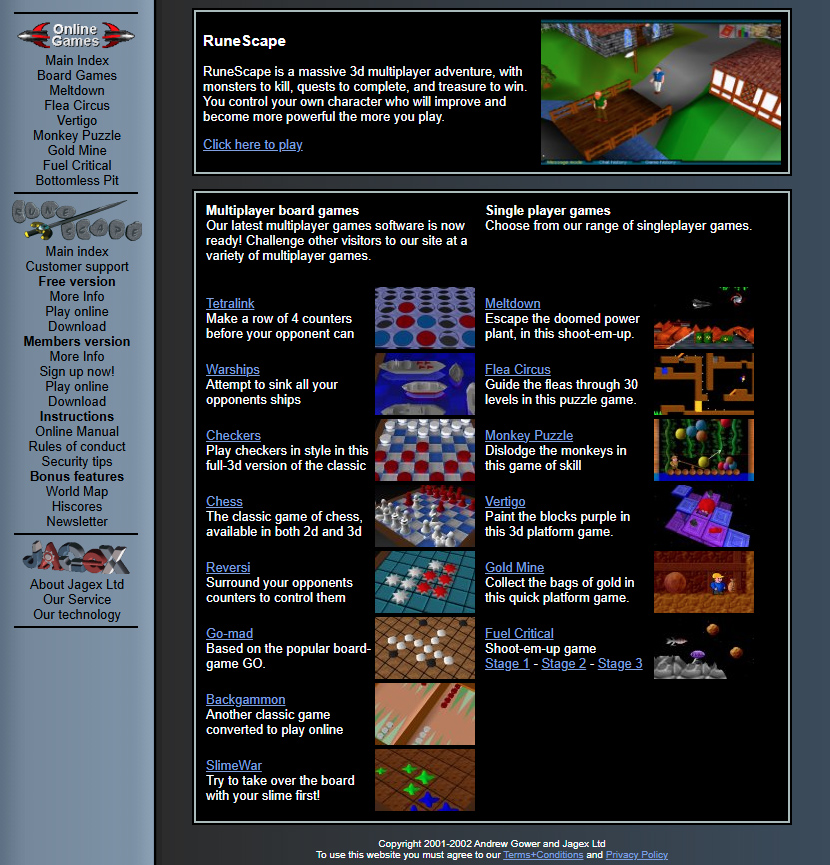 RuneScape website in 2002