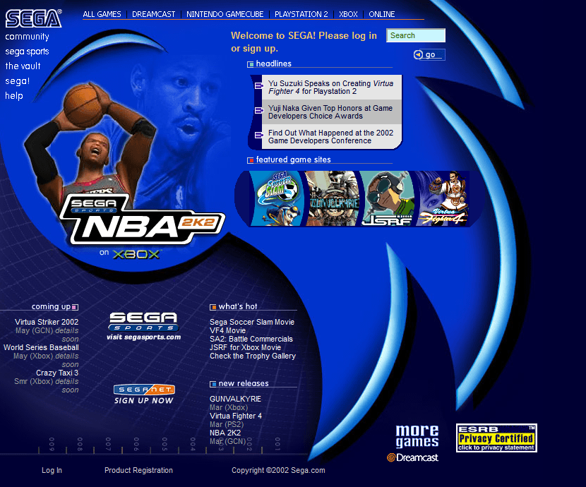 SEGA website in 2002