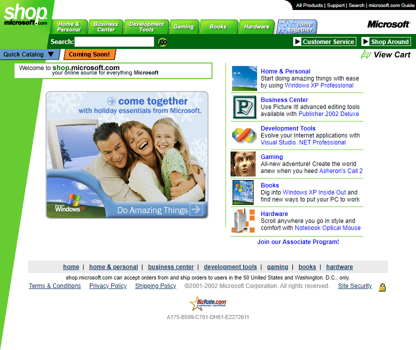 Shop Microsoft website in 2001