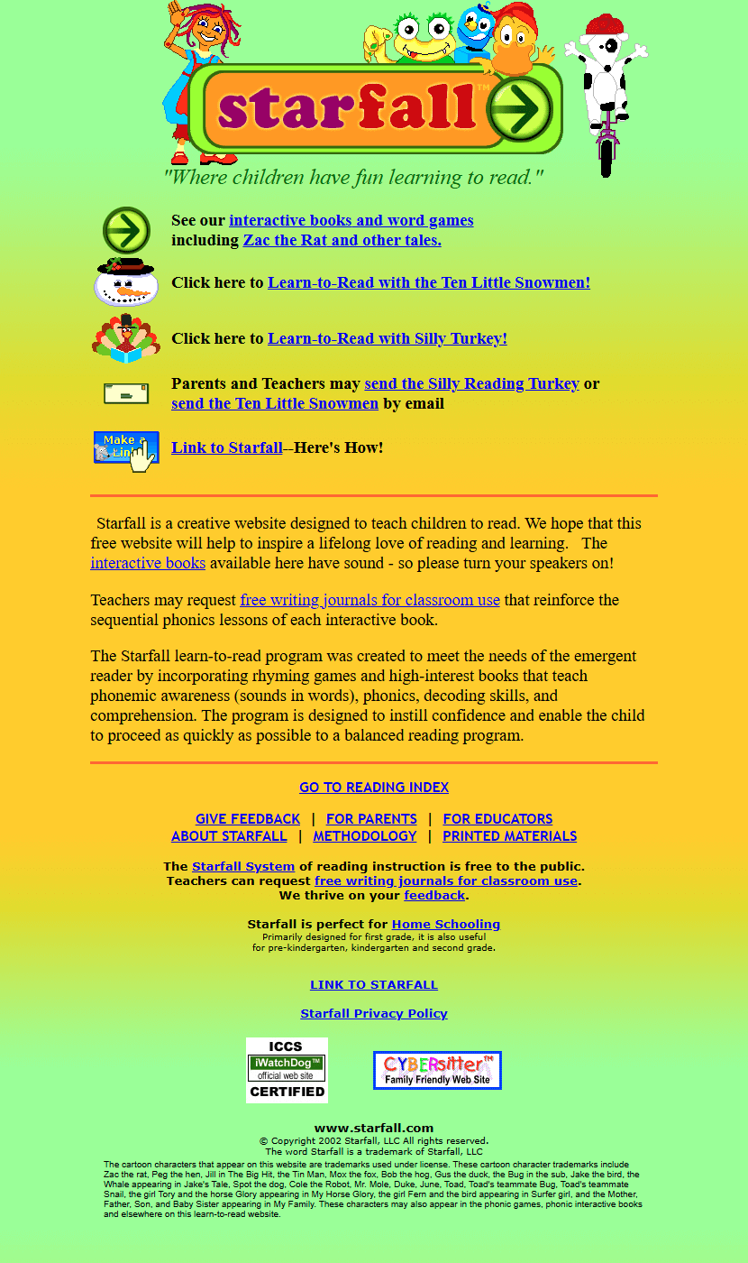 Starfall website in 2002