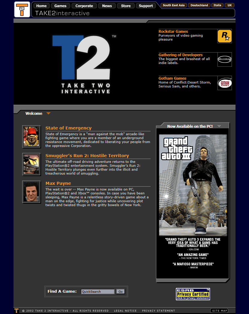 Take 2 Games website in 2002