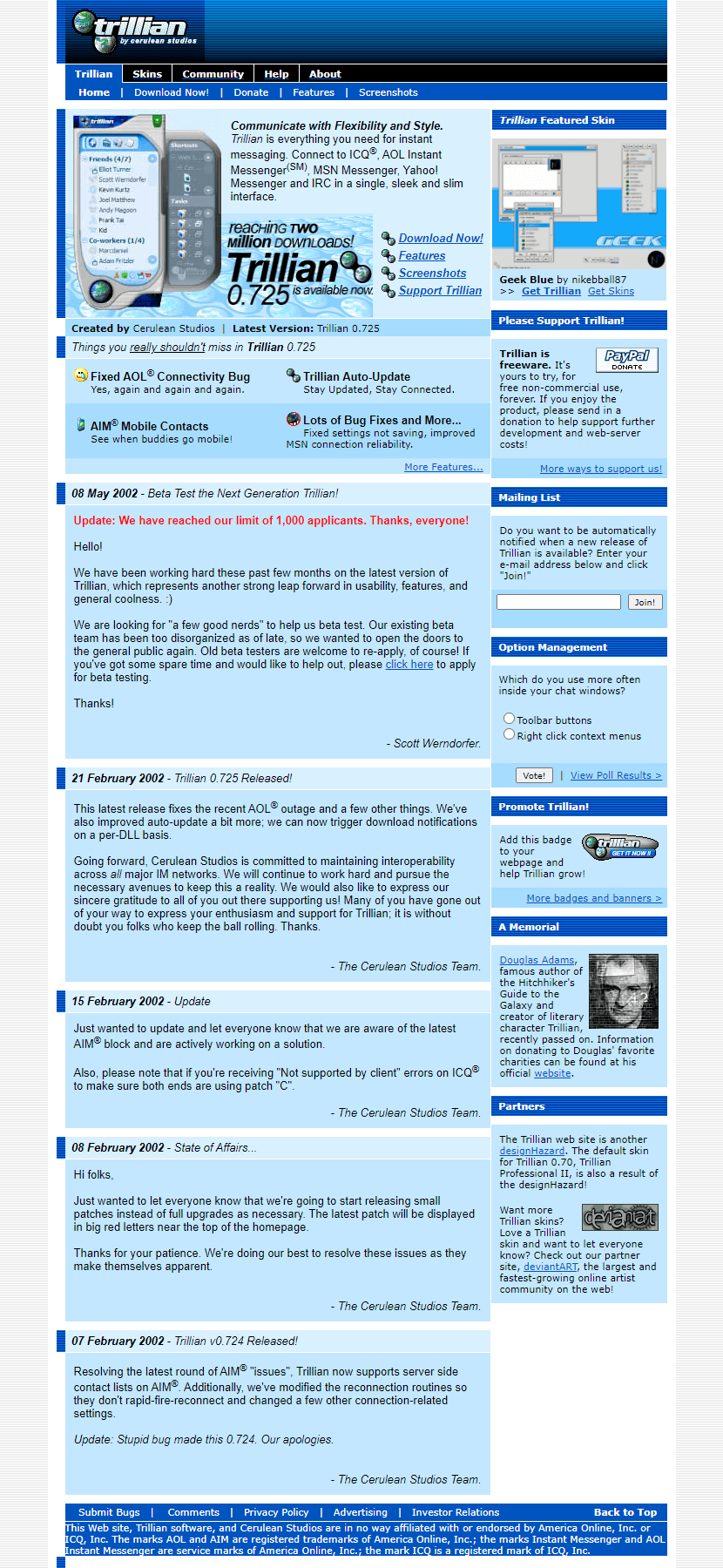 Trillian website in 2002