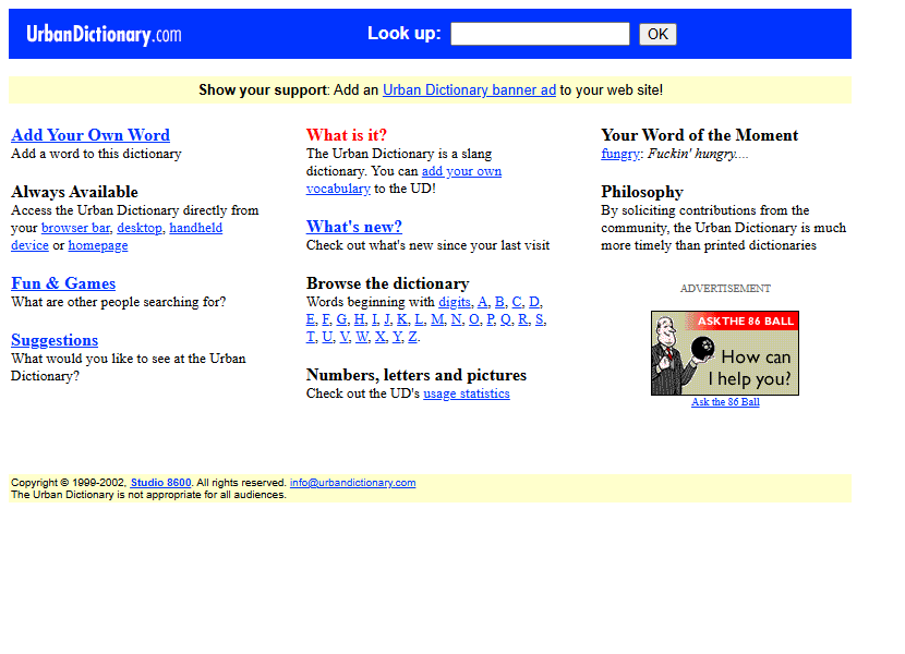 Urban Dictionary website in 2002