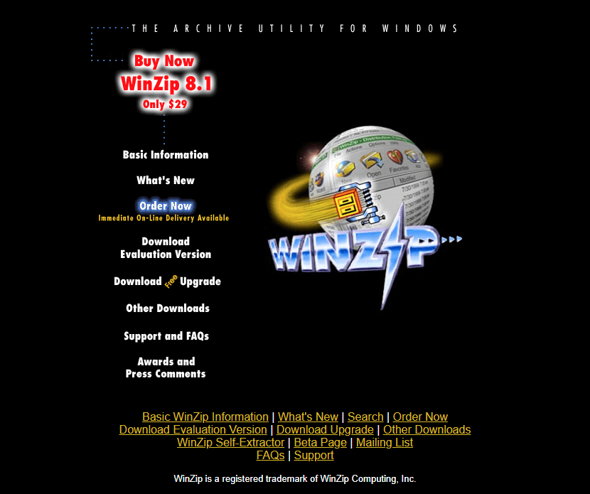 WinZip website in 2002