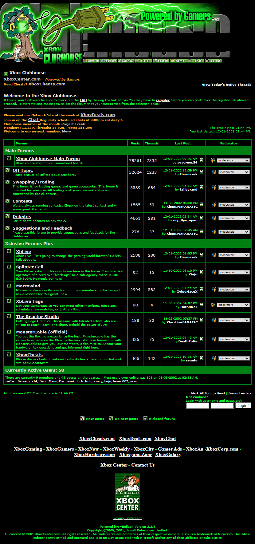 Xbox Clubhouse website in 2002
