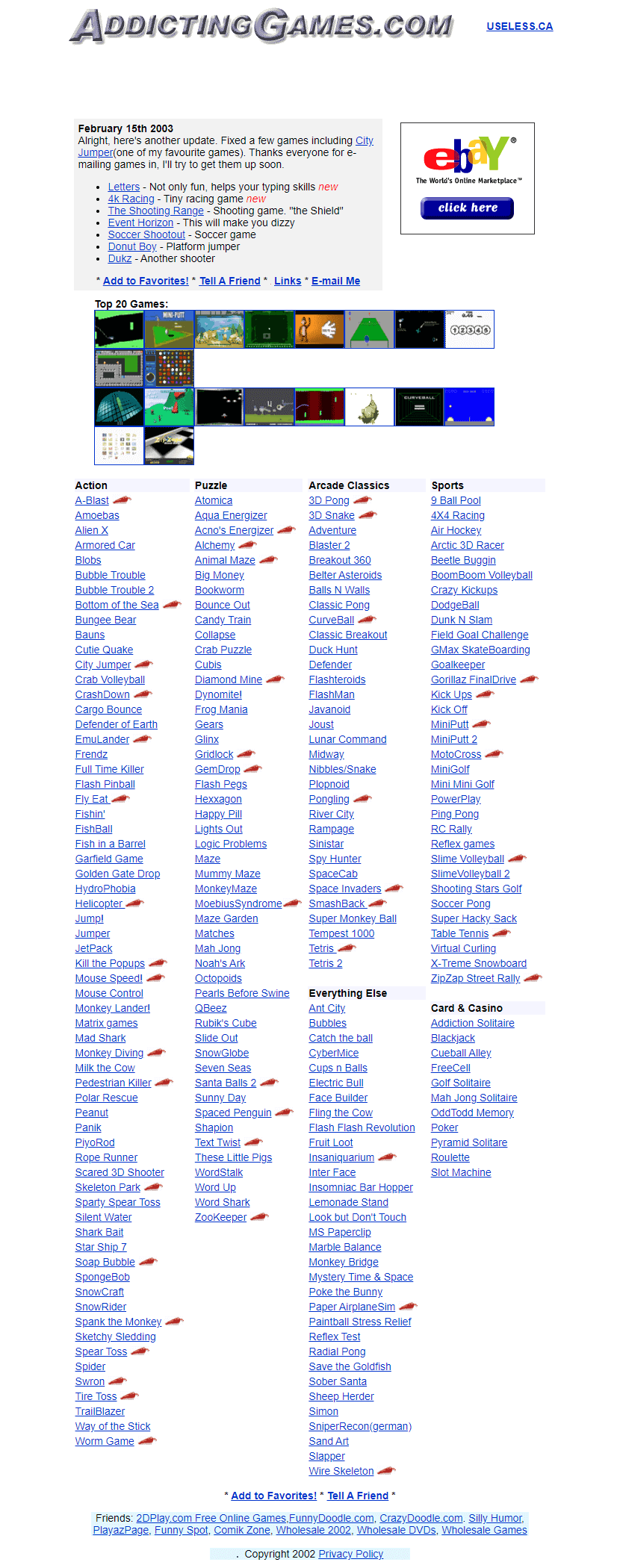 Addicting Games website in 2003