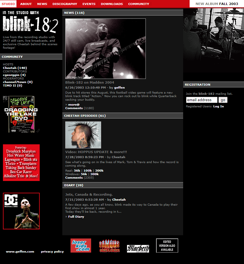 Blink-182 website in 2003