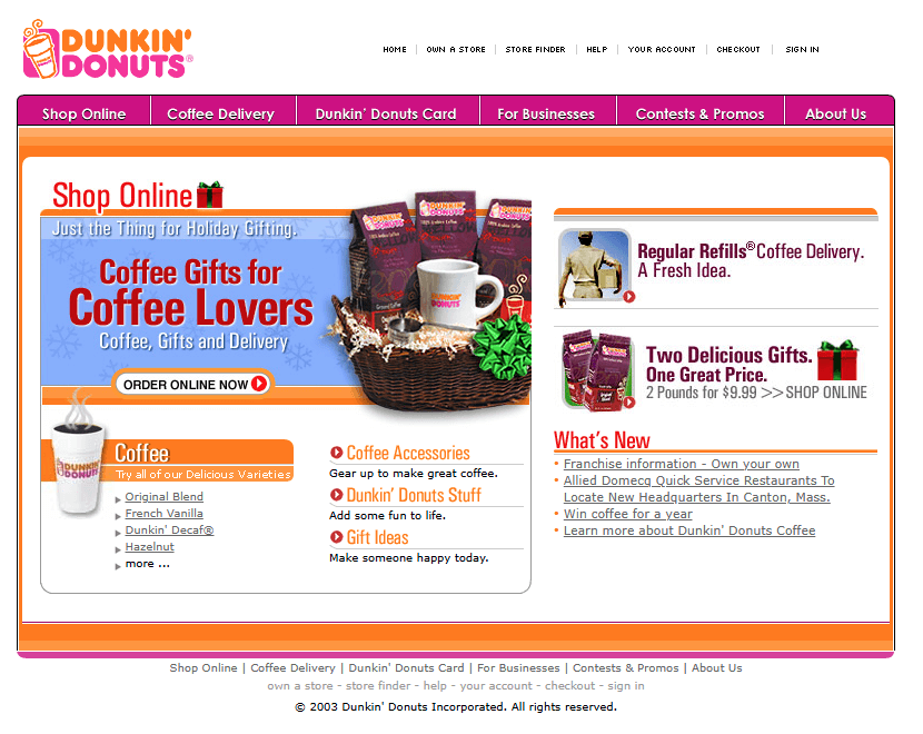 Dunkin' Donuts website in 2003