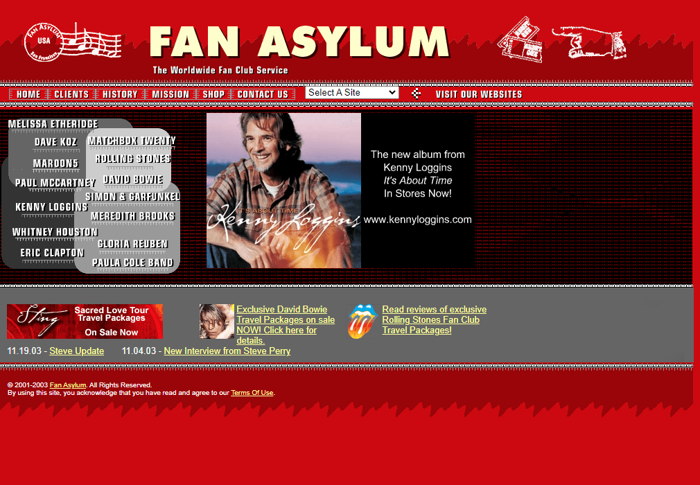 Fan Asylum website in 2003