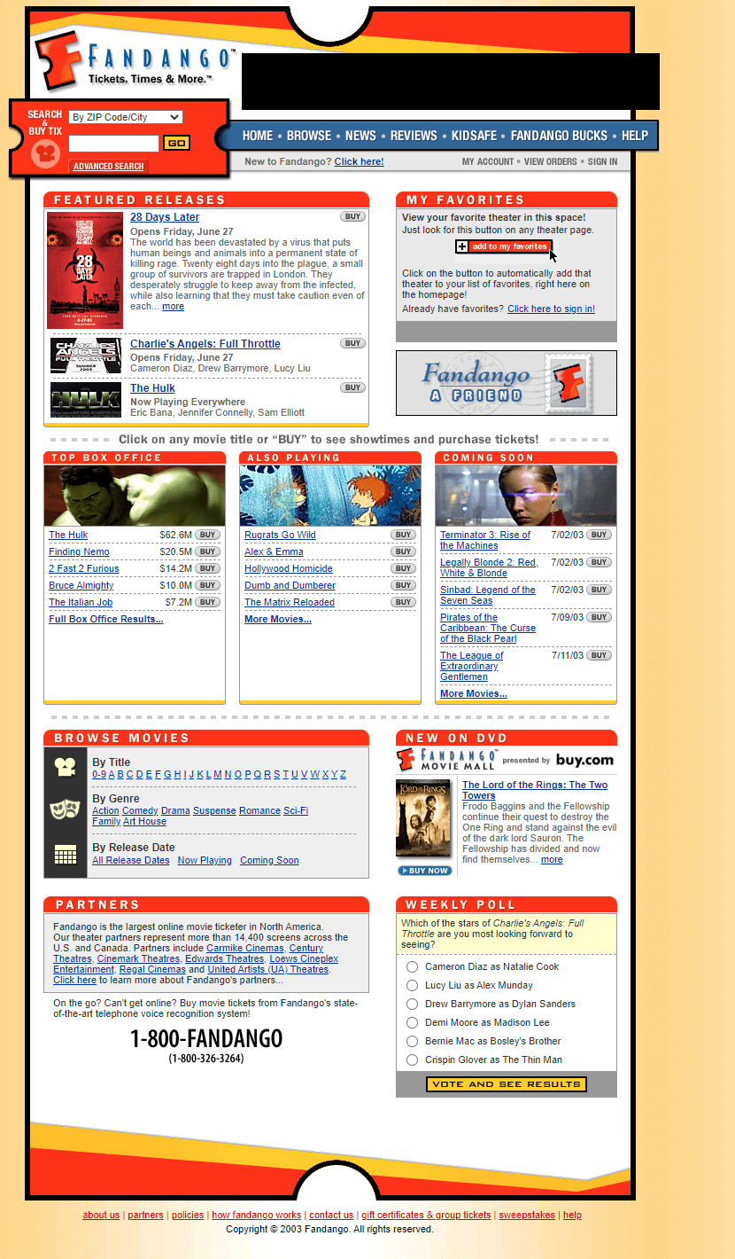 Fandango website in 2003