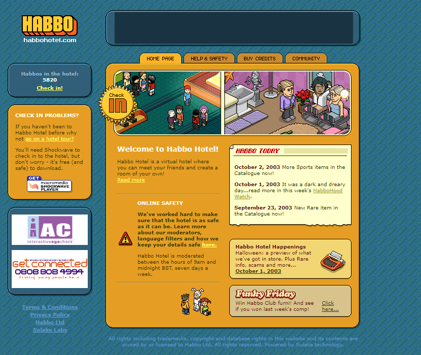 Habbo Hotel website in 2003