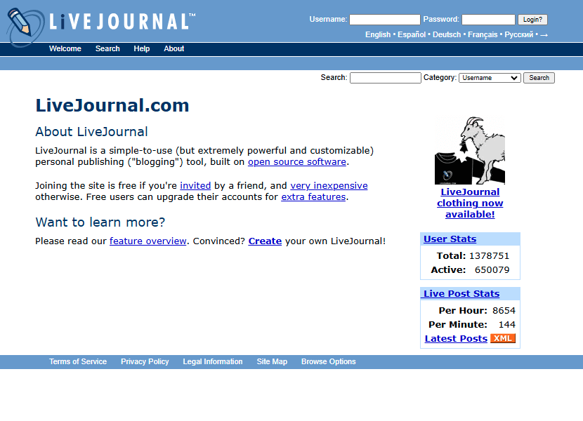 LiveJournal.com website in 2003