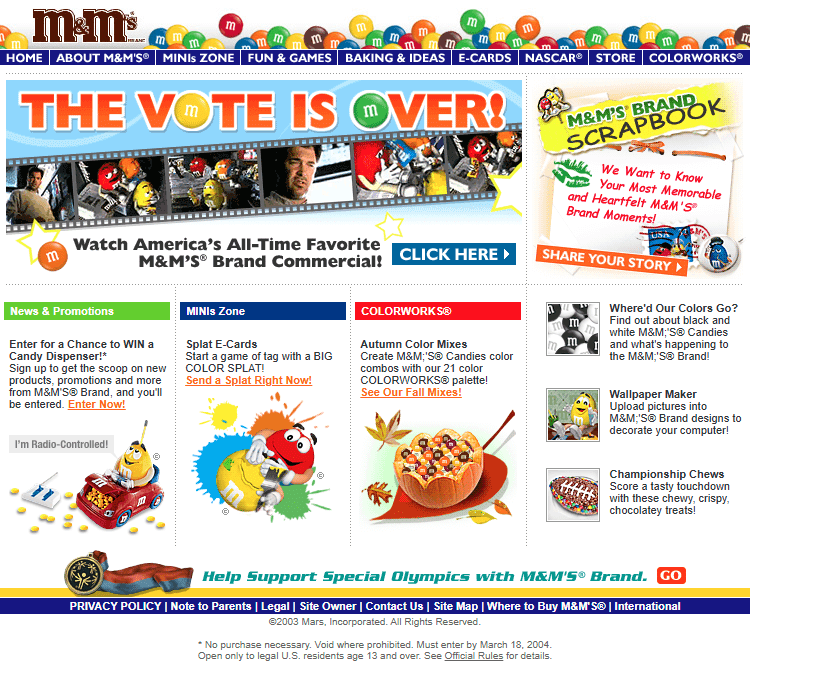M&M’s website in 2003