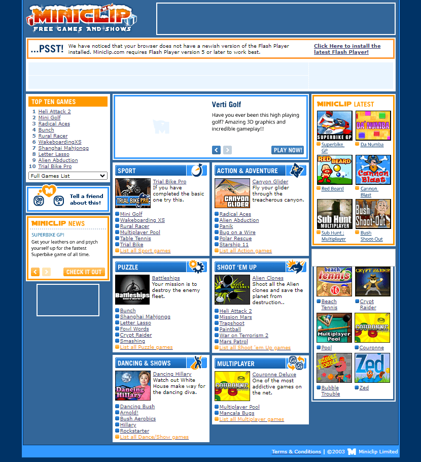 MiniClip website in 2003