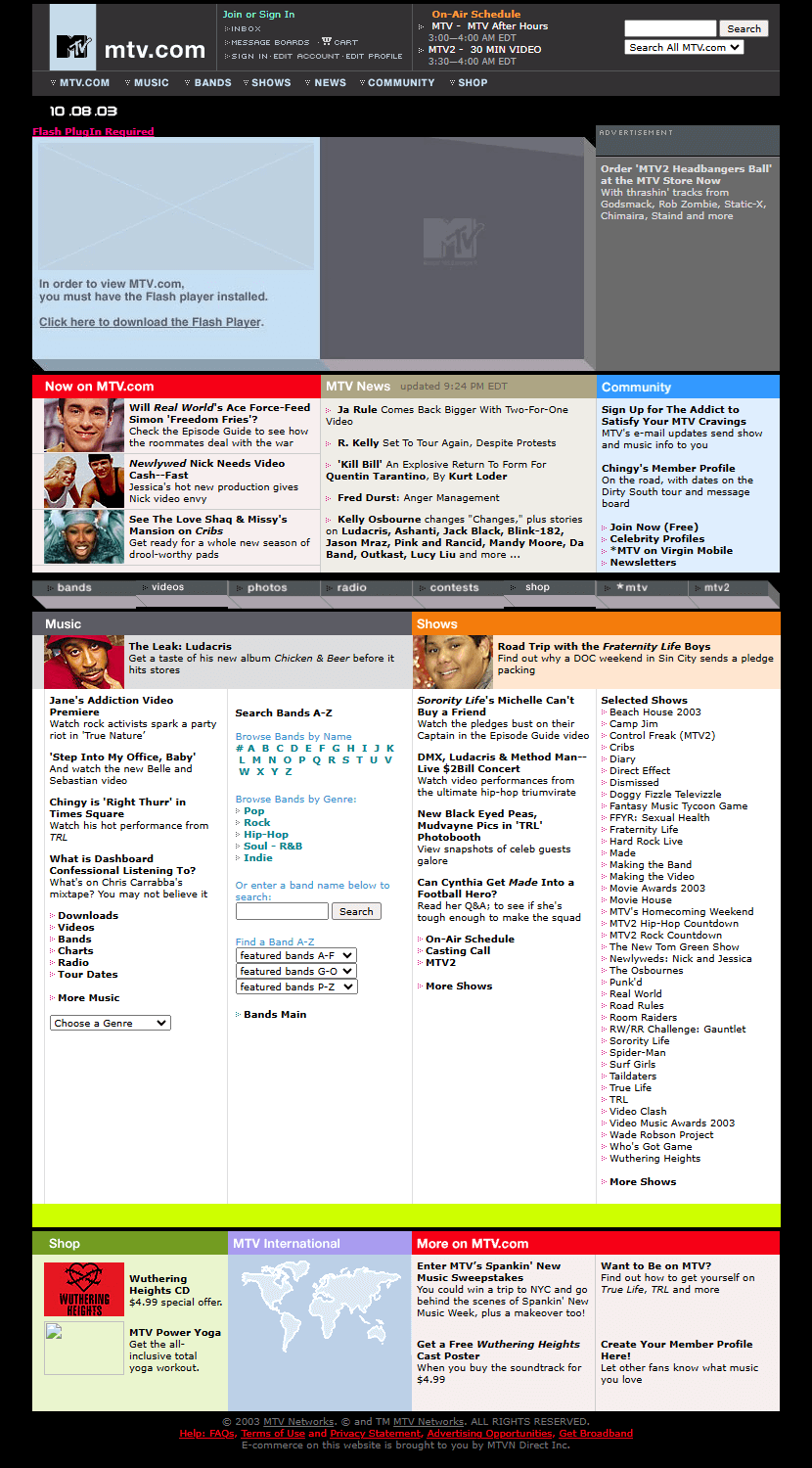 MTV Online website in 2003