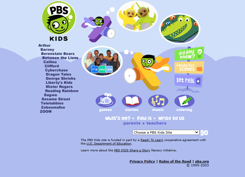 PBS Kids website in 2003