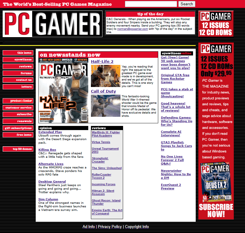 PC Gamer website in 2003