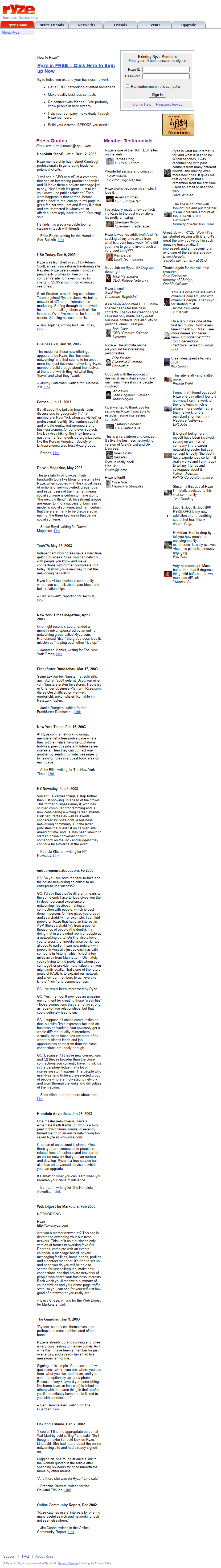Ryze website in 2003
