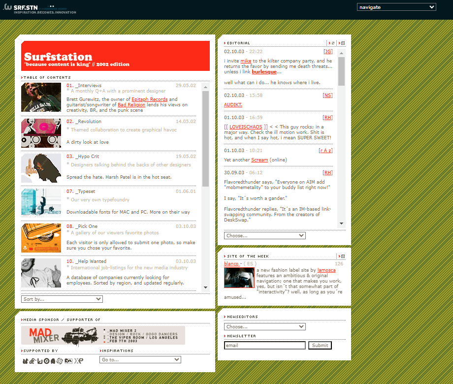 Surfstation website in 2003