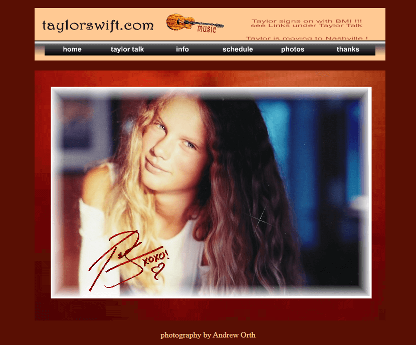 Taylor Swift website in 2003