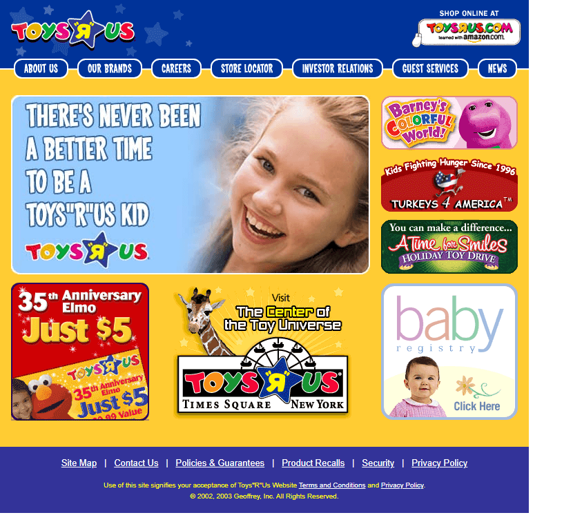Toys “R” Us website in 2003