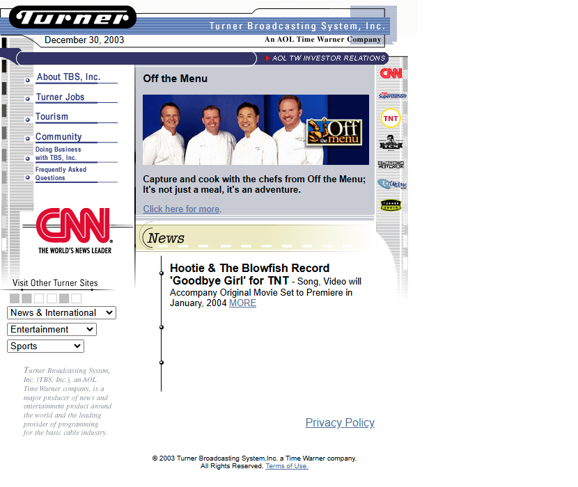 Turner website in 2003