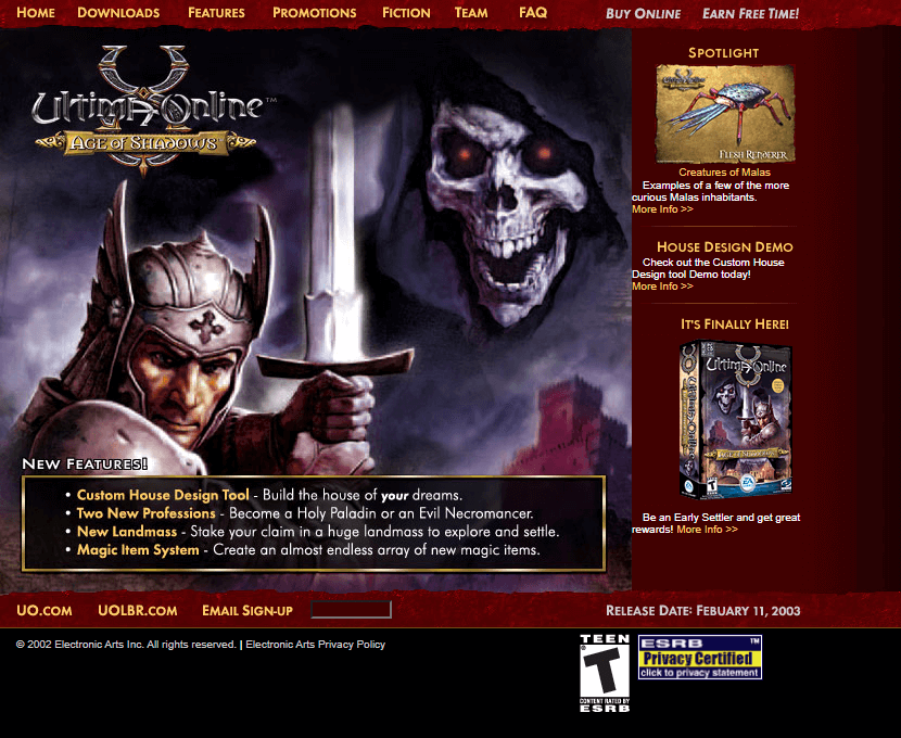 Ultima Online: Age of Shadows website in 2003