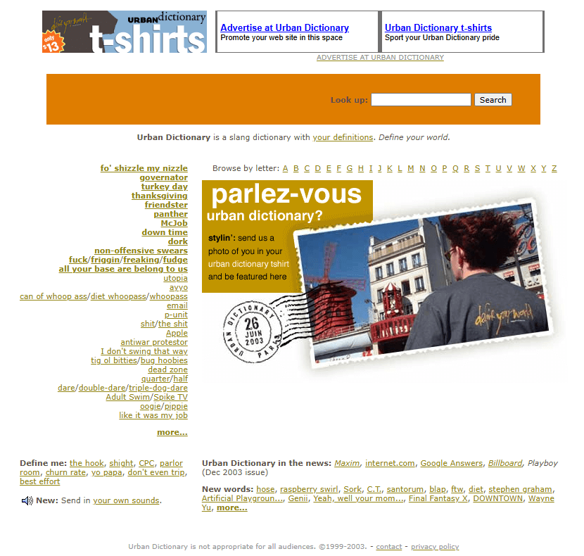Urban Dictionary website in 2003