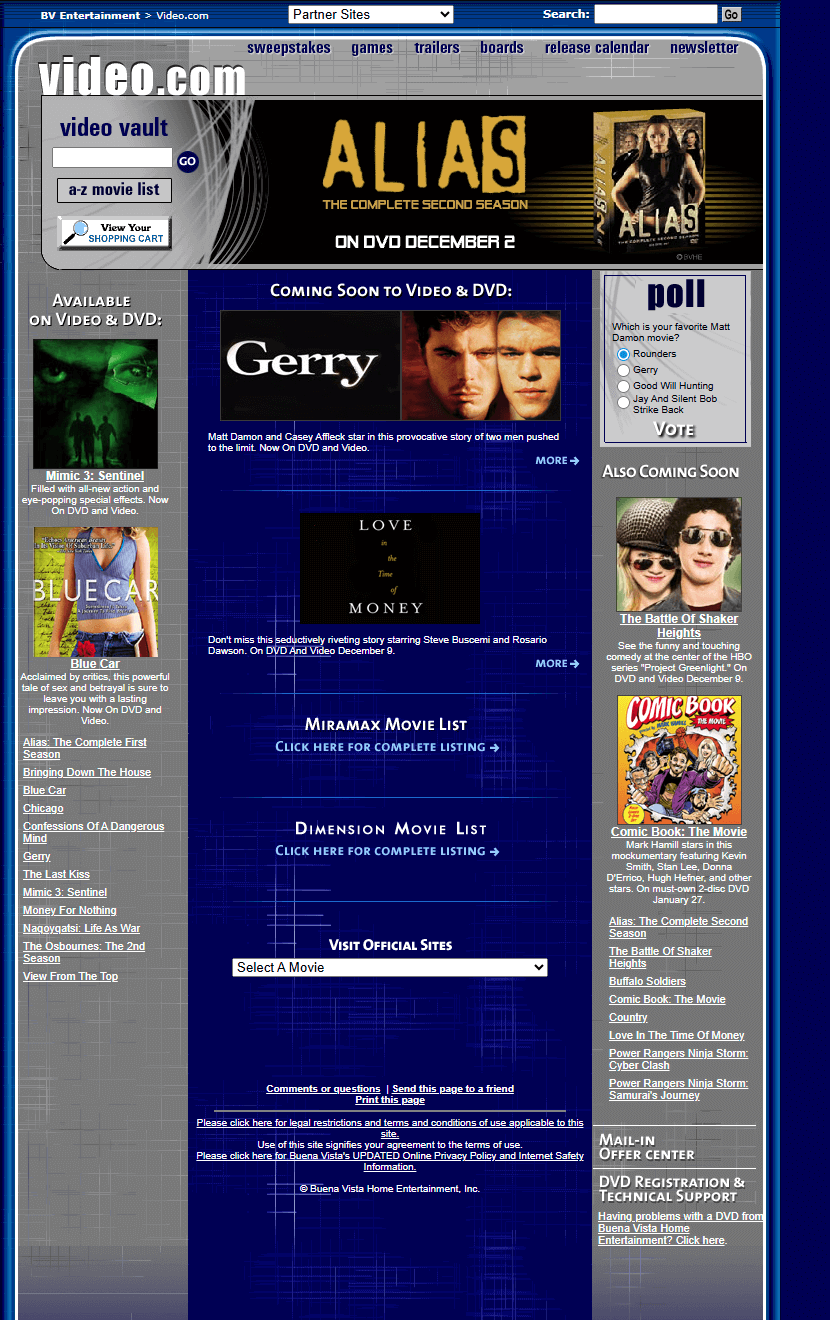 Video.com website in 2003