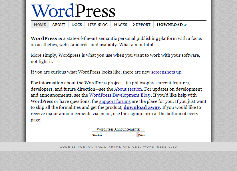 WordPress website in 2003